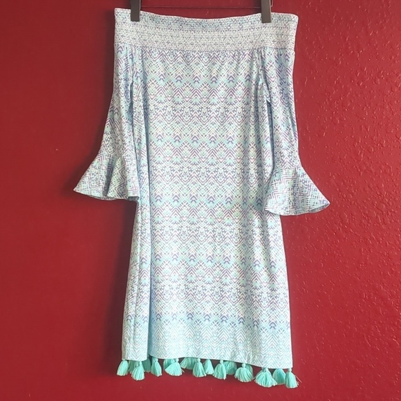 Cabana Life Dresses & Skirts - CABANA LIFE-Naples Off the Shoulder Shift Dress Size Small (Purple/Teal)